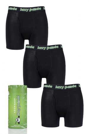 3 Pack Black Bamboo Boxer Shorts Men's Medium - Lazy Panda