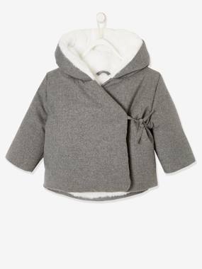 Asymmetric Coat with Hood, Lined in Fluffy Fabric, for Babies grey anthracite
