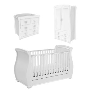 Babymore Bel White Room Set 3 Pieces Cot Bed, Chest Changer and Wardrobe