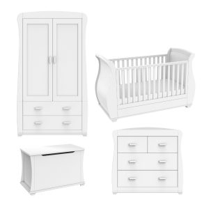 Babymore Bel White Room Set 4 Pieces Cot Bed, Chest Changer, Wardrobe and Toy Box