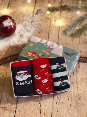 Box Set of 3 Pairs of Christmas Socks for Boys, Oeko-Tex® dark red/print
