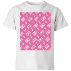 Cassette Tape Pattern Pink Kids' T-Shirt - White - 5-6 Years - White