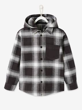Chequered Shirt with Hood & Motif on the Back, for Boys grey checks