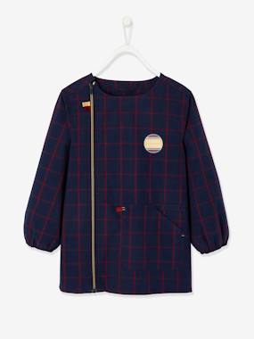 Chequered Smock with "school of magic" Badge for Boys dark blue checks