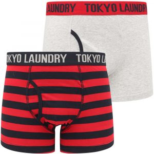 Mens Underwear Newtown 2 (2 Pack) Striped Boxer Shorts Set in Scarlet Sage / Light Grey Marl - Tokyo Laundry / S - Tokyo Laundry
