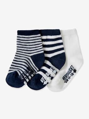 Pack of 3 Pairs of Non-Slip Socks for Babies dark blue