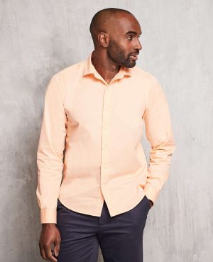 Peach Twill Slim Fit Shirt in Shorter Length M Standard