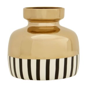 Premier Housewares Cassia Ceramic Vase in Black/White/Gold Stripe - Small