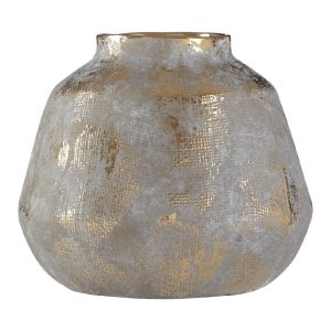 Premier Housewares Orvena Ceramic Vase in Grey/Gold Finish - Small