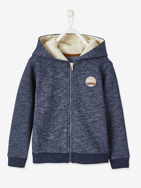 Zipped Jacket with Hood for Boys, Large Motif on the Back dark blue