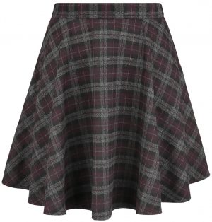 Banned Retro Rock Check Flared Skirt Short skirt grey purple