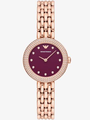 Emporio Armani Ladies Rose Gold Plated Red Dial Watch AR11491