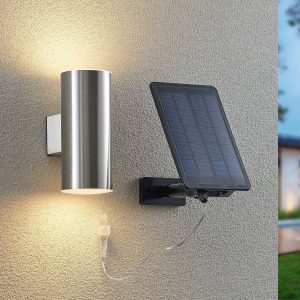 Lindby Maurun LED solar wall light, silver