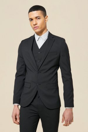 Mens Black Super Skinny Single Breasted Suit Jacket, Black