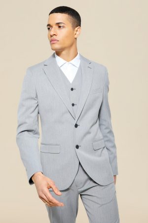 Mens Grey Slim Single Breasted Suit Jacket, Grey
