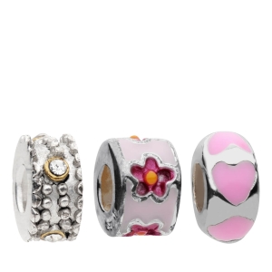 Amadora Silver Flower and Beads Pack of Three Charms - Silver