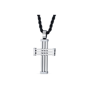 Men's Modern Criss Cross Pendant Necklace in Stainless Steel