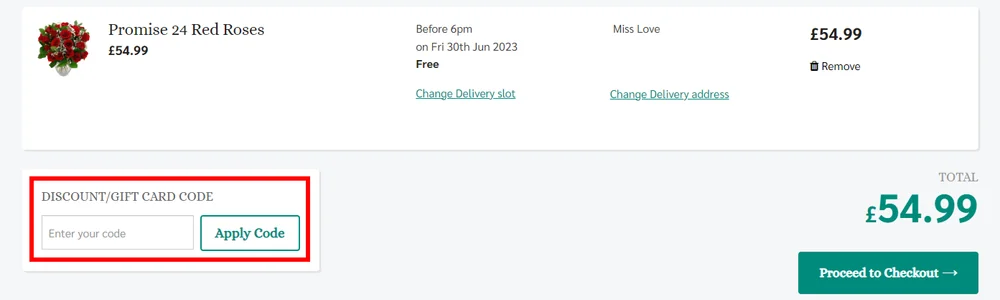 How to enter a Clare Florist voucher code in the checkout area on clareflorist.co.uk