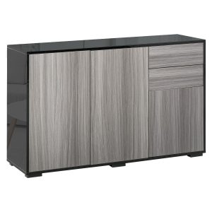 HOMCOM Side Cabinet With 2 Door Cabinet And 2 Drawer For Home Office Grey Black