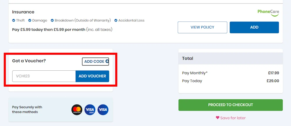 Instructions on how to enter a Mobiles.co.uk discount code at checkout