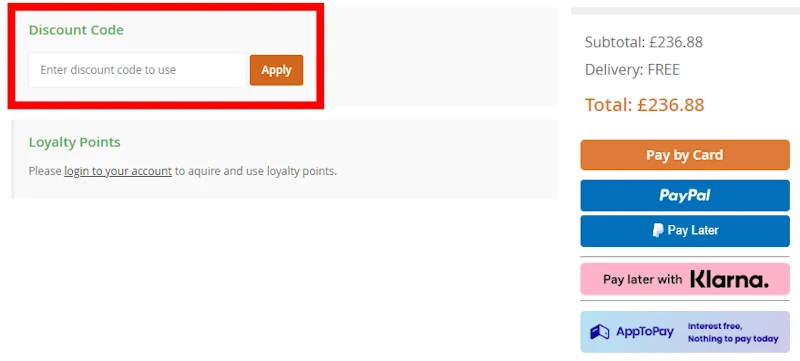 Screenshot where to enter your Scottsdale Golf voucher code on www.scottsdalegolf.co.uk