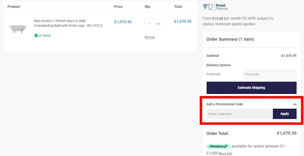 Instructions how to enter a discount code for Wholesale Domestic on www.wholesaledomestic.com