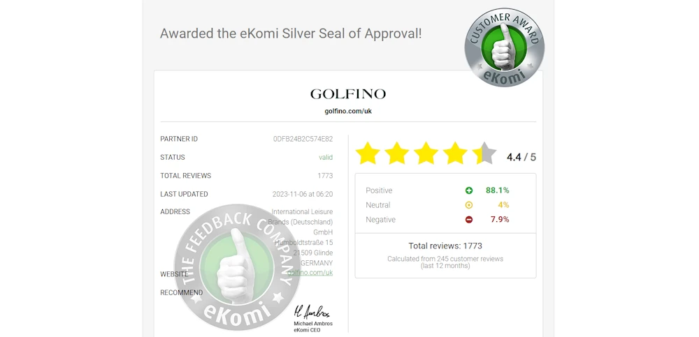 eKomi Customer Reviews and Feedback for Golfino