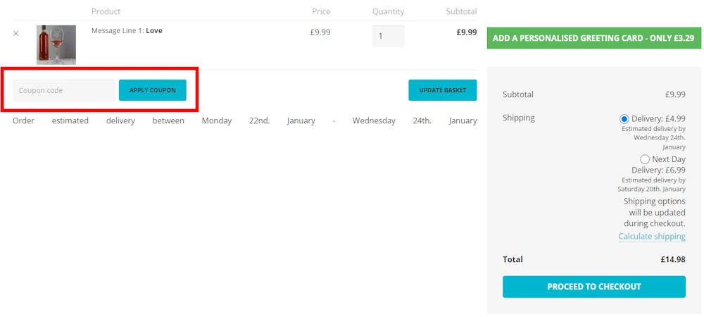 Instructions on how to enter our For You Personalised Gifts voucher code at checkout.