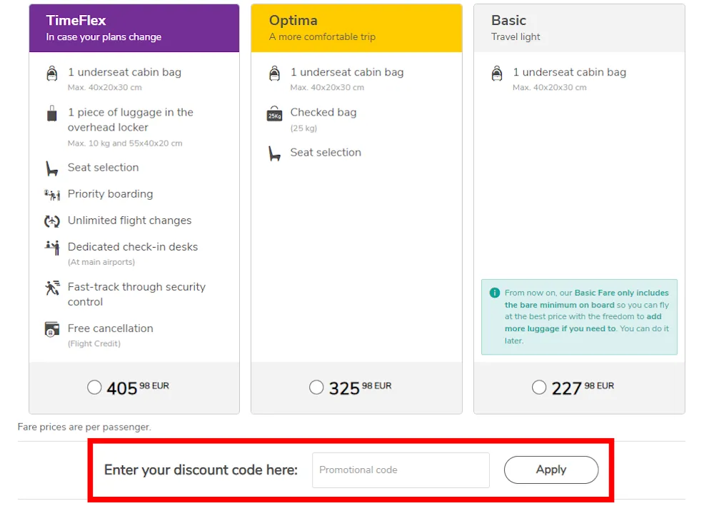 Instructions how to enter a discount code for Vueling on www.vueling.com