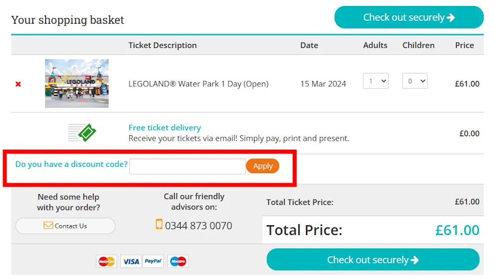 Instructions on how to enter a AttractionTix discount code at checkout