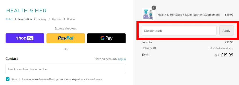 How to Use a Health and Her Discount Code