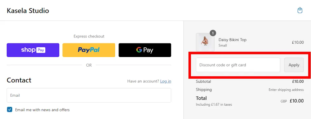Instructions on how to use our Kasela Studio voucher code at checkout. 
