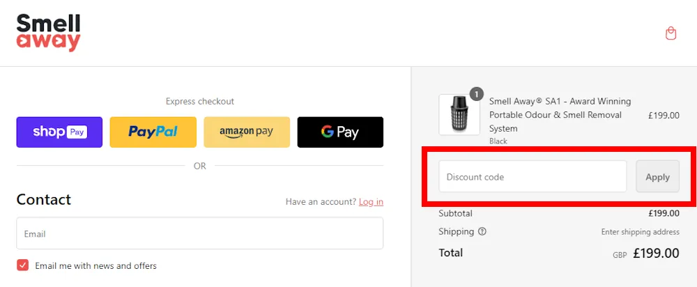 Imagine on how to use a Smell Away voucher code on smellaway.com.