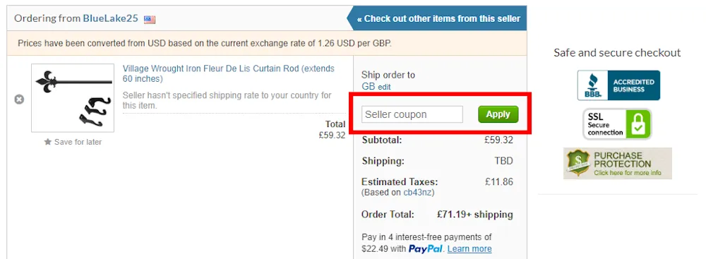 Instructions on how to use a Bonanza discount code at checkout
