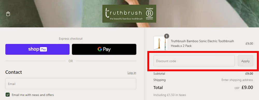 Instructions how to enter a verified discount code for Truthbrush on thetruthbrush.com