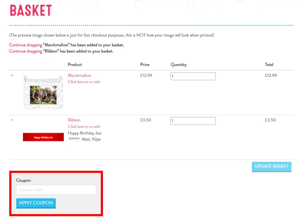 Screenshot showing where to apply a Mallow Me promo code during checkout on mallowme.co.uk