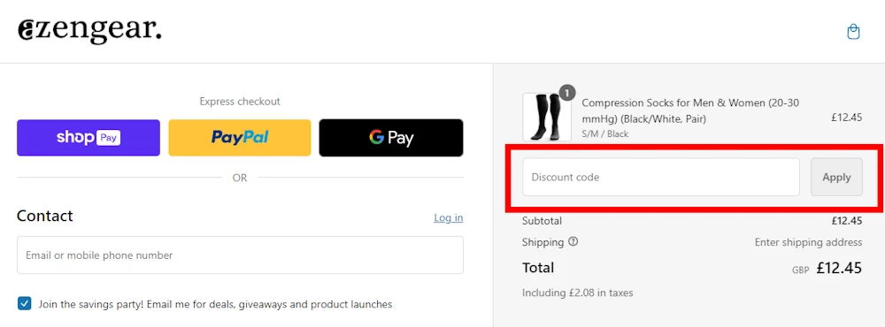 Instructions on where to enter our aZengear voucher code at checkout.