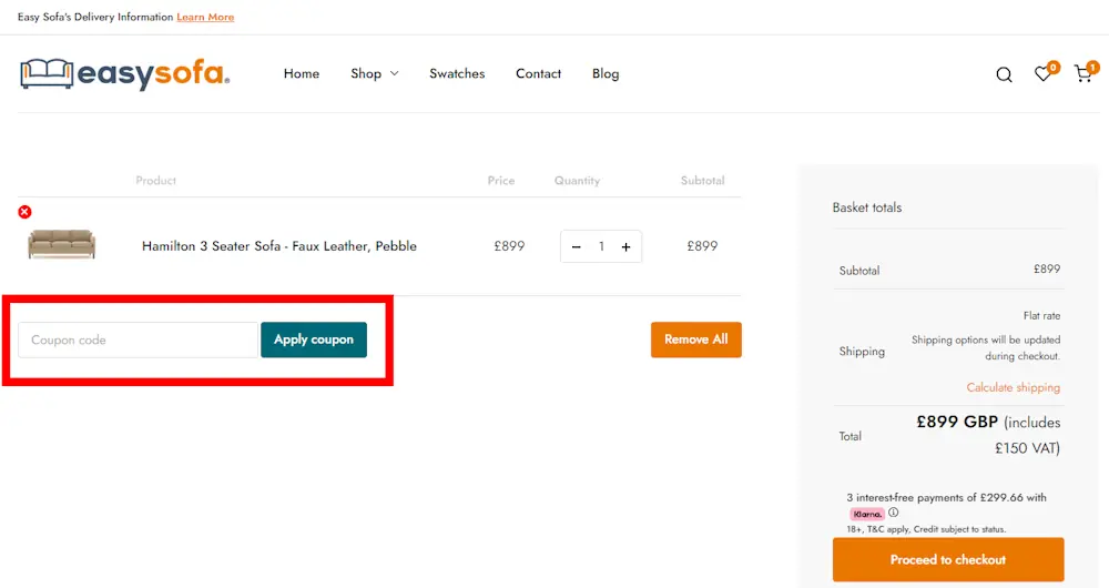 Verified instructions on how to enter Easy Sofa coupon code at checkout on easysofa.co.uk