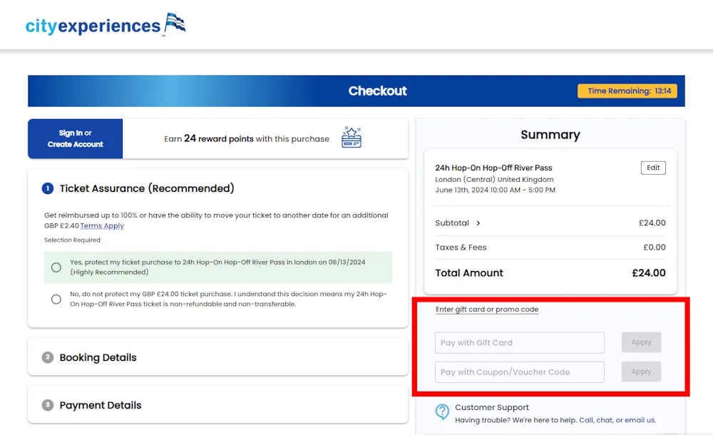 Instructions on how to use our City Experiences voucher code at checkout.