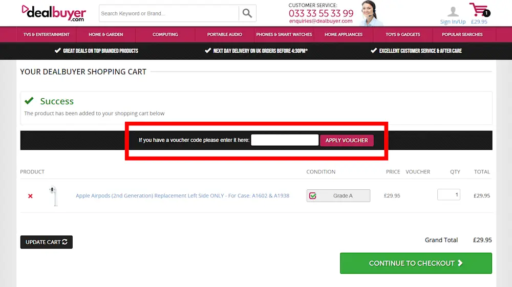How to enter a Dealbuyer discount code at checkout on https://dealbuyer.com/
