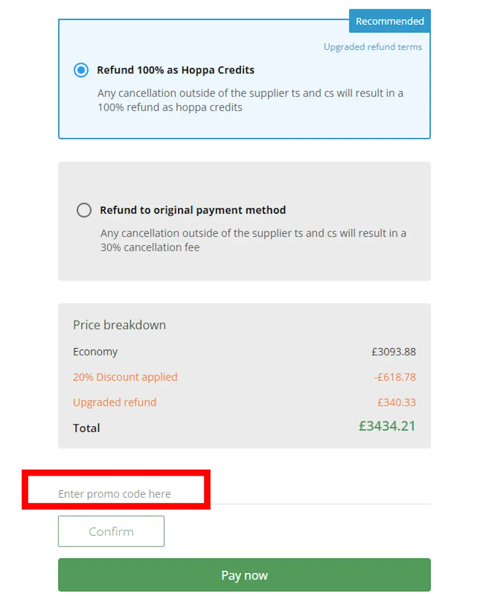 Instructions on how to enter a hoppa discount code at checkout