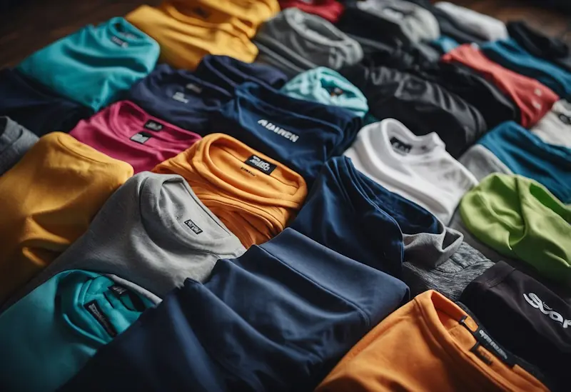 A crowd of athletic clothing items with discount codes floating around them