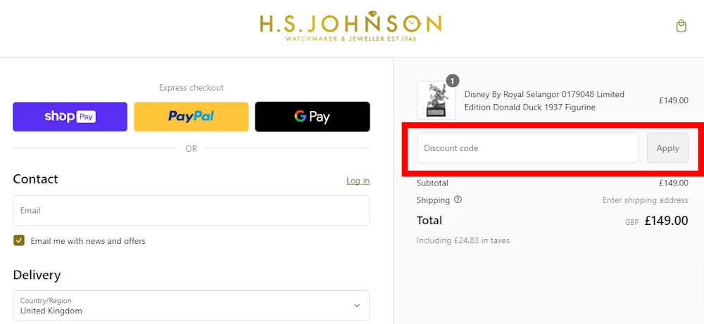 How to enter our verified discount code for HS Johnson on hsjohnson.com
