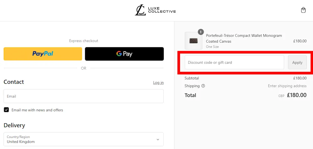 Verified instructions on how to enter our Luxe Collective voucher code at checkout.