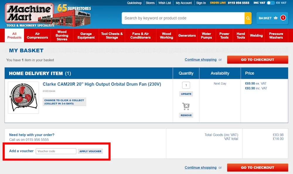 Instructions on how to use our Machine Mart voucher code at checkout.