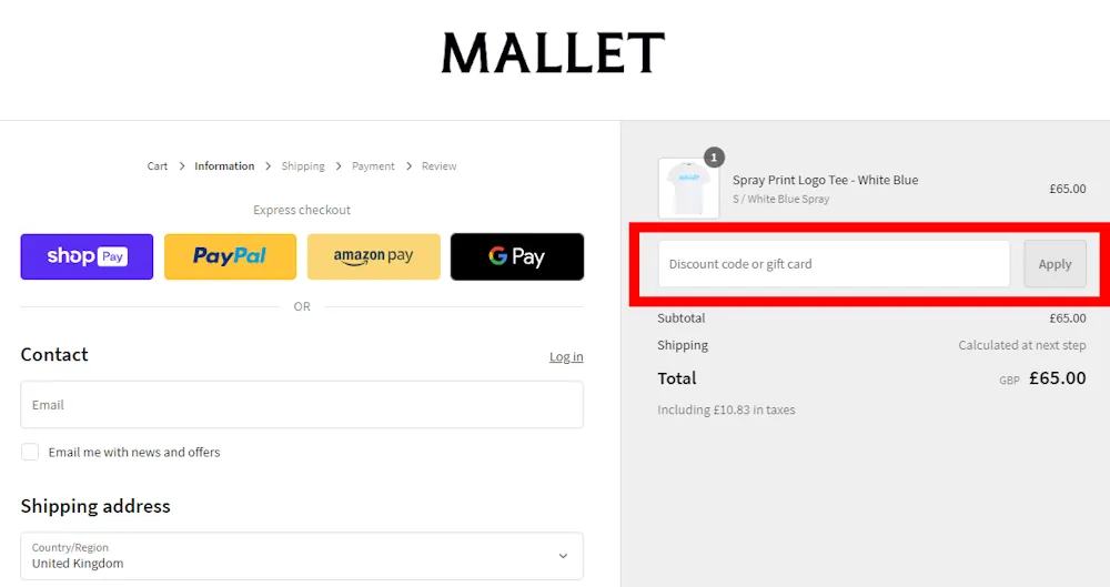 Instructions on how to use our Mallet London voucher code at checkout.