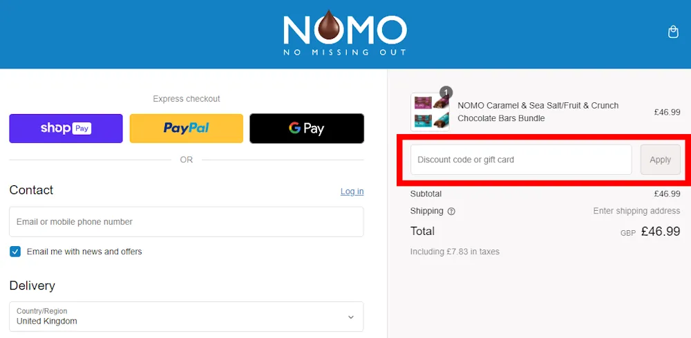 How to enter a NOMO vouchers at checkout on nomochoc.com