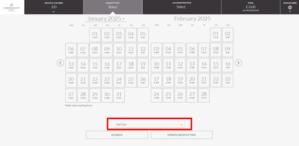 Instructions on how to enter a QHotels discount code at checkout