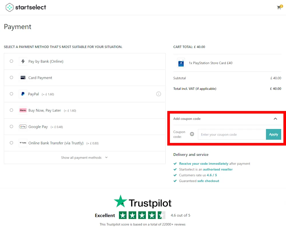 Verified instructions on how to enter our Startselect voucher code at checkout.