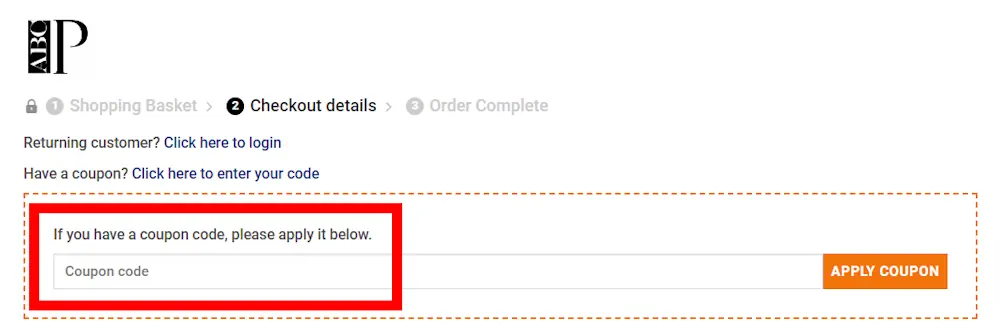 How to enter a ABC Prints voucher code in the checkout area on abcprints.co.uk.